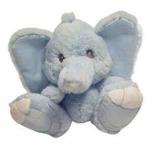 Elephant Plush Blue Baby Nursery Soft Eyes Satin Feet & Ears Clean & Washed